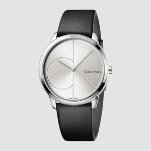 Calvin Klein Minimal Silver Dial Black Leather Strap Watch for Men - K3M211CY Buy Now By Calvin Klein