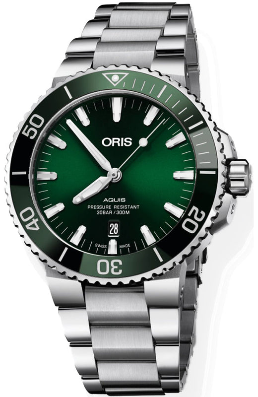 Oris Aquis Date Green Dial Silver Steel Strap Watch for Men - 0173377304157-0782405PEB Buy Now By Oris