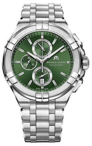 Maurice Lacroix Aikon Chronograph Green Dial Silver Steel Strap Watch For Men - AI1018-SS002-630-1 Buy Now By Maurice Lacroix