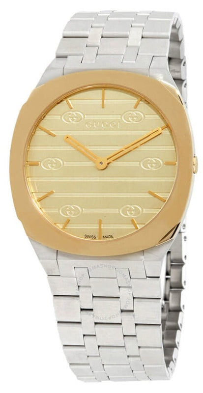 Gucci 25H Quartz Gold Dial Silver Steel Strap Watch for Women - YA163403 Buy Now By Gucci