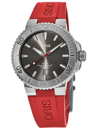 Oris Aquis Date Relief Grey Dial Red Rubber Strap Watch for Men - 0173377304153-0742466EB Buy Now By Oris