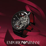 Emporio Armani Meccanico Skeleton Black Dial Black Leather Strap Watch For Men - AR60046 Buy Now By Emporio Armani