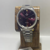 Tudor Style Automatic Burgundy Red Dial Silver Steel Strap Watch for Men - M12710-0015 Buy Now By Tudor