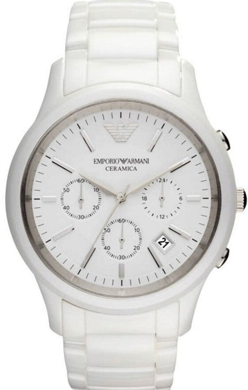 Emporio Armani Ceramica Chronograph White Dial White Strap Watch For Men - AR1453 Buy Now By Emporio Armani