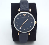 Emporio Armani Gianni T Bar Analog Blue Dial Black Leather Strap Watch For Women - AR1989 Buy Now By Emporio Armani