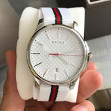 Gucci G Timeless Quartz White DIal White NATO Strap Watch For Men - YA126322 Buy Now By Gucci