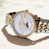 Fossil Jacqueline Analog Moonphase Mother of Pearl White Dial Two Tone Steel Strap Watch for Women - ES5166 Buy Now By Fossil