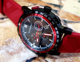Burberry The City Chronograph Black Dial Red Rubber Strap Watch For Men - BU9805 Buy Now By Burberry