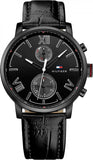 Tommy Hilfiger Aden Chronograph Black Dial Black Leather Strap Watch for Men - 1791310 Buy Now By Tommy Hilfiger