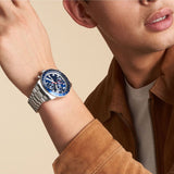 Fossil Sport Tourer Chronograph Blue Dial Silver Steel Strap Watch for Men - FS6047 Buy Now By Fossil