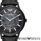 Emporio Armani Meccanico Automatic Black Dial Black Leather Strap Watch For Men - AR60042 Buy Now By Emporio Armani