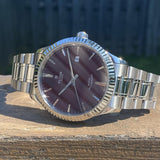 Tudor Style Automatic Burgundy Red Dial Silver Steel Strap Watch for Men - M12710-0015 Buy Now By Tudor