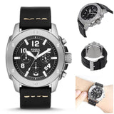 Fossil Modern Machine Chronograph Black Dial Black Leather Strap Watch for Men - FS4928 Buy Now By Fossil