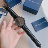 Tommy Hilfiger Aden Chronograph Black Dial Black Leather Strap Watch for Men - 1791310 Buy Now By Tommy Hilfiger