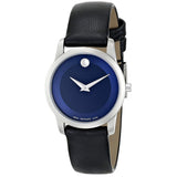 Movado Museum Blue Dial Black Leather Strap Watch For Women - 0606611 Buy Now By Movado