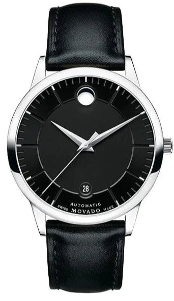 Movado 1881 Automatic Black Dial Black Leather Strap Watch for Men - 606873 Buy Now By Movado