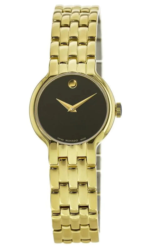 Movado Veturi Black Dial Gold Steel Strap Watch for Women - 0606935 Buy Now By Movado