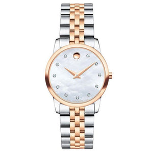 Movado Museum Classic Mother of Pearl White Dial Two Tone Steel Strap Watch for Women - 0607077 Authentic Buy Shop Now