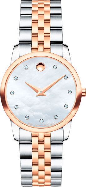 Movado Museum Classic Mother of Pearl White Dial Two Tone Steel Strap Watch for Women - 0607077 Authentic Buy Shop Now