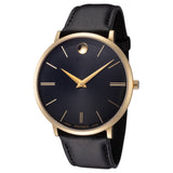Movado Ultra Slim Black Dial Black Leather Strap Watch For Men - 0607087 Buy Now By Movado