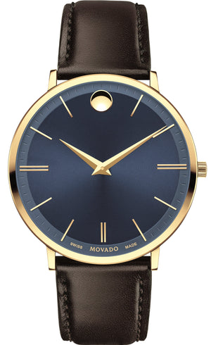 Movado Ultra Slim Blue Dial Brown Leather Strap Watch For Men - 0607088 Buy Now By Movado