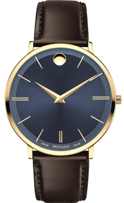Movado Ultra Slim Blue Dial Brown Leather Strap Watch For Men - 0607088 Buy Now By Movado