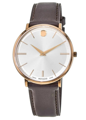 Movado Ultra Slim White Dial Brown Leather Strap Watch For Men - 0607089 Buy Now By Movado
