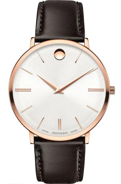 Movado Ultra Slim White Dial Brown Leather Strap Watch For Men - 0607089 Buy Now By Movado
