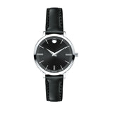 Movado Ultra Slim Black Dial Black Leather Strap Watch For Women - 0607094 Buy Now By Movado