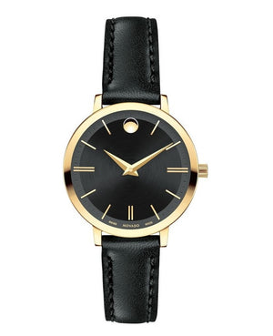 Movado Ultra Slim Black Dial Black Leather Strap Watch For Women - 0607095 Buy Now By Movado