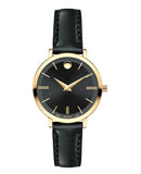 Movado Ultra Slim Black Dial Black Leather Strap Watch For Women - 0607095 Buy Now By Movado