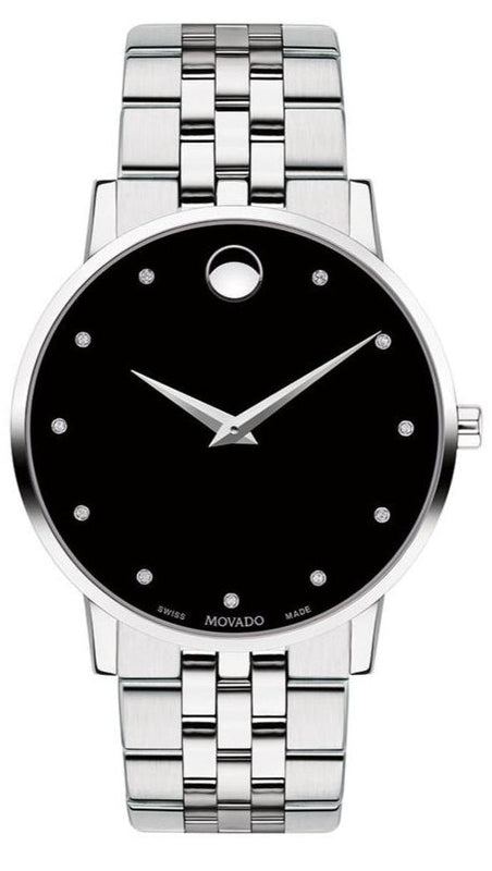 Movado Museum Classic Diamonds Black Dial Silver Steel Strap Watch for Men - 0607201 Buy Now By Movado