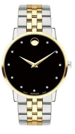 Movado Museum Classic Diamonds Black Dial Two Tone Steel Strap Watch for Men - 0607202 Buy Now By Movado