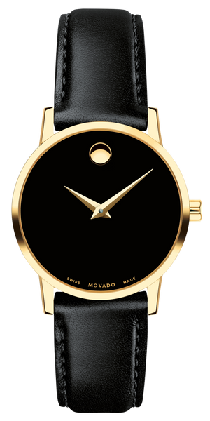 Movado Museum Black Dial Black Leather Strap Watch For Women - 2100006 Buy Now By Movado