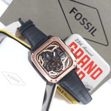 Fossil Inscription Automatic Skeleton Rose Gold Dial Black Leather Strap Watch for Men - BQ2572 Buy Now By Fossil