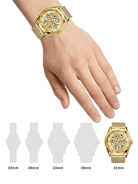 Guess Tailor Multifunction Gold Dial Gold Mesh Bracelet Watch for Men - GW0368G2 Buy Now By Guess