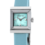 Gucci G-Frame Pastel Blue Mother of Pearl Dial Blue Leather Strap Watch For Women - YA128531 Buy Now By Gucci