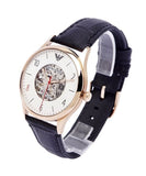 Emporio Armani Meccanico White Skeleton Dial Black Leather Strap Watch For Men - AR1924 Buy Now By Emporio Armani