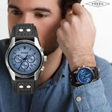 Fossil Coachman Chronograph Blue Dial Black Leather Strap Watch for Men - CH2564 Buy Now By Fossil