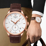 Tissot T Classic Tradition Chronograph White Dial Brown Leather Strap Watch For Men - T063.617.36.037.00 Buy Now By Tissot