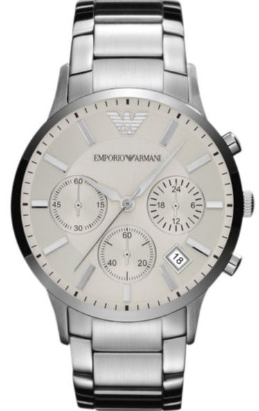 Emporio Armani Renato Chronograph Cream Dial Silver Steel Strap Watch For Men - AR2458 Buy Now By Emporio Armani