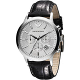 Emporio Armani Classic Chronograph Silver Dial Black Leather Strap Watch For Men - AR2432 Buy Now By Emporio Armani