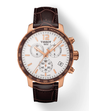 Tissot Quickster Chronograph 42mm White Dial Brown Leather Strap Watch For Men - T095.417.36.037.00 Buy Now By Tissot
