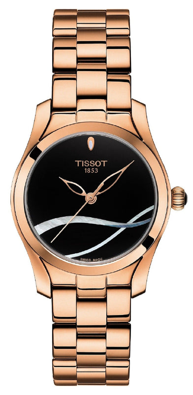 Tissot T Wave Black Dial Rose Gold Steel Strap Watch For Women - T112.210.33.051.00 Buy Now By Tissot