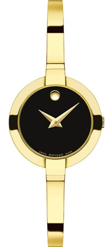 Movado Bela Black Dial Gold Steel Strap Watch For Women - 0606999 Buy Now By Movado