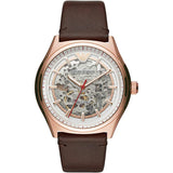 Emporio Armani Meccanico White Skeleton Dial Brown Leather Strap Watch For Men - AR60005 Buy Now By Emporio Armani