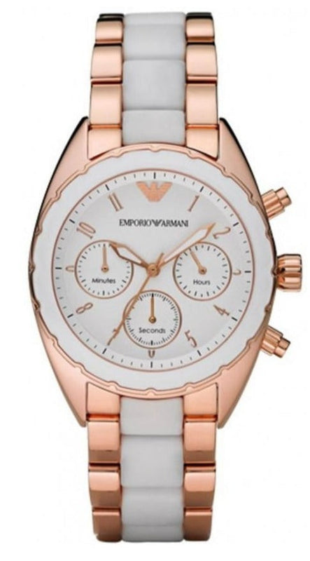 Emporio Armani Sportivo White Dial Rose Gold & White Steel Strap Watch For Women - AR5942 Buy Now By Emporio Armani