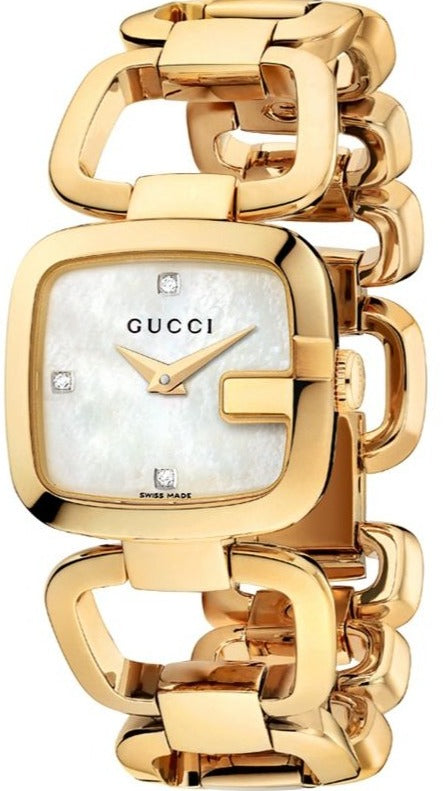 Gucci G Gucci Diamonds Mother of Pearl Dial Yellow Gold Steel Strap Watch For Women - YA125513 Buy Now By Gucci