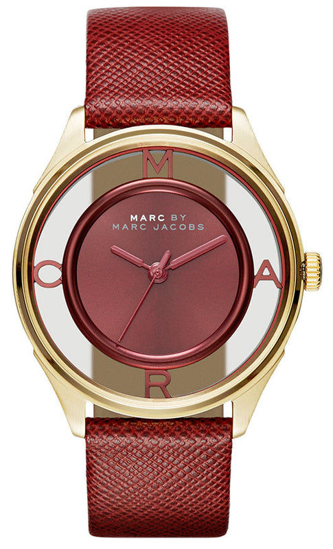 Marc Jacobs Tether Transparent Red Dial Red Leather Strap Watch for Women - MBM1377 Buy Now By Marc Jacobs