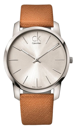 Calvin Klein City Quartz White Dial Light Brown Leather Strap Watch For Men - K2G21138 Buy Now By Calvin Klein